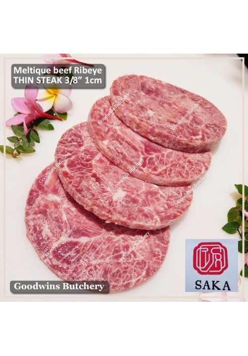 Beef Ribeye Scotch-Fillet CubeRoll MELTIQUE meltik (wagyu alike) SAKA frozen STEAK 1cm 3/8" schnitzel (price/pack 4pcs 600g)